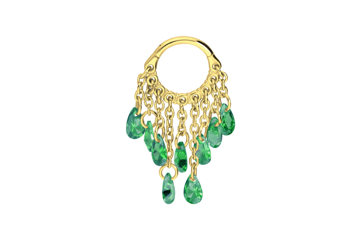 Chirurgenstahl Segmentring Clicker Piercing KETTENVORHANG + KRISTALLTROPFEN